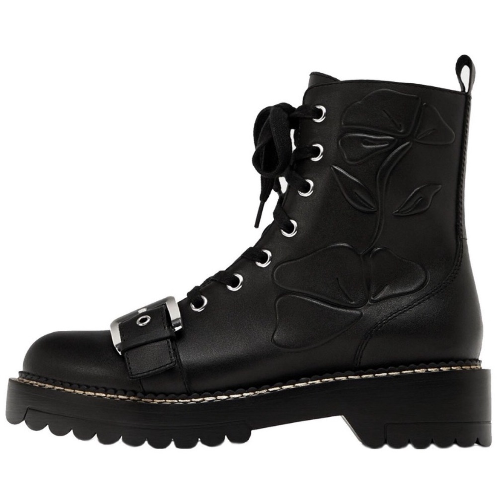 Zara Floral Embossed Combat Boots